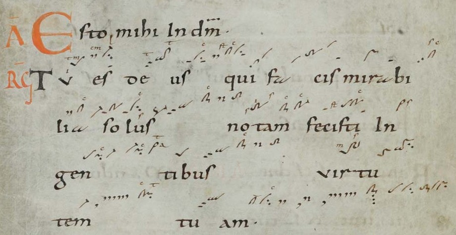Latin writing in black and red.