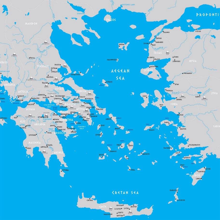 A map of the Aegean Sea that includes ancient Greece and ancient Persia.