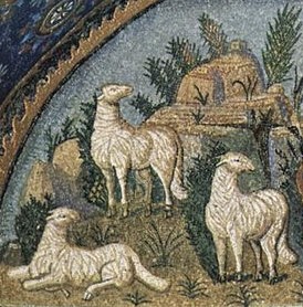 Detail of naturalistic sheep from the Mausoleum of Placida.
