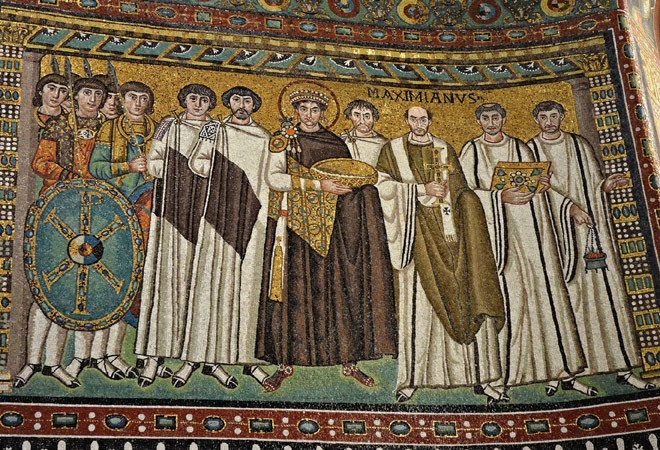 Emperor Justinian and Courtiers at San Vitale.