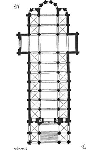 A ground plan that demonstrates a barely discernable cross shape to the church.