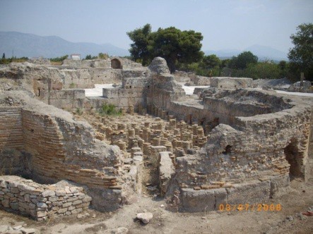 The ruins of a bath revealing the space beneath that was filled with steam to heat the floor.