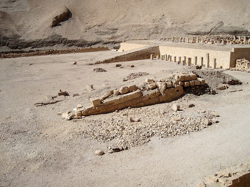 Aerial view of the ruins of the Mortuary Temple of Mentuhotep II, at Luxor.