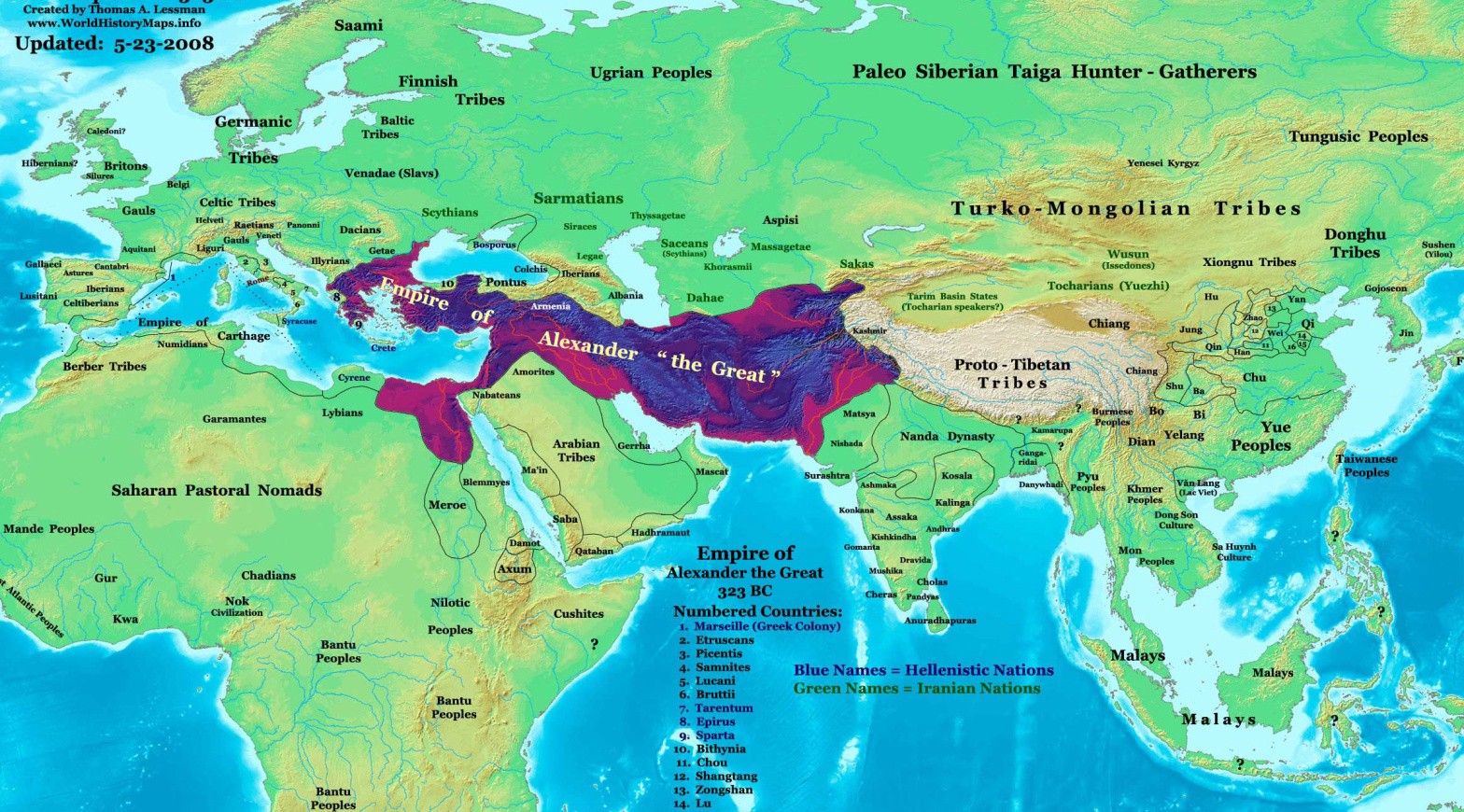 A map of Alexander’s travels to India. This constituted his Empire which stretched from Greece to Egypt and then on to eastern India.