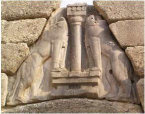 A close-up view of the lion carving.