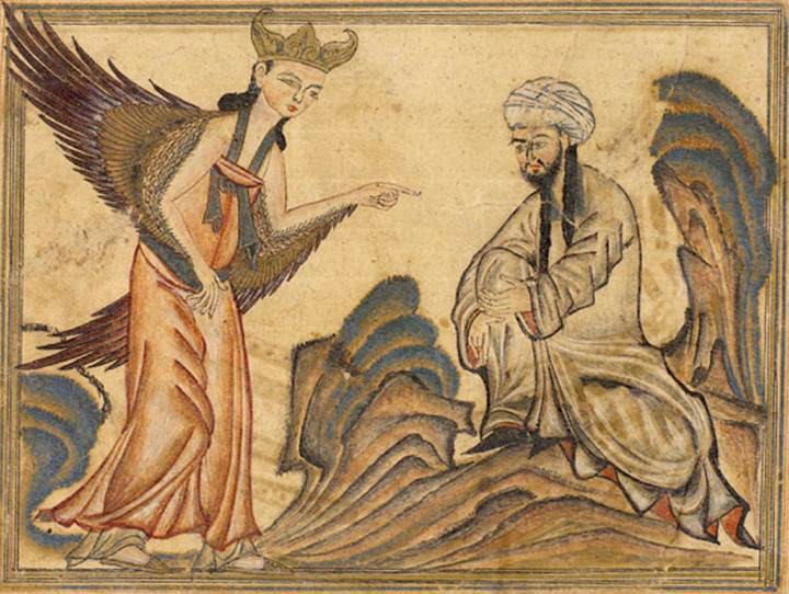 Muhammad receiving revelation from the angel Gabriel.