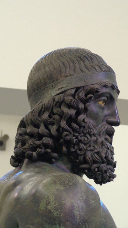 Side view of the warrior’s head.