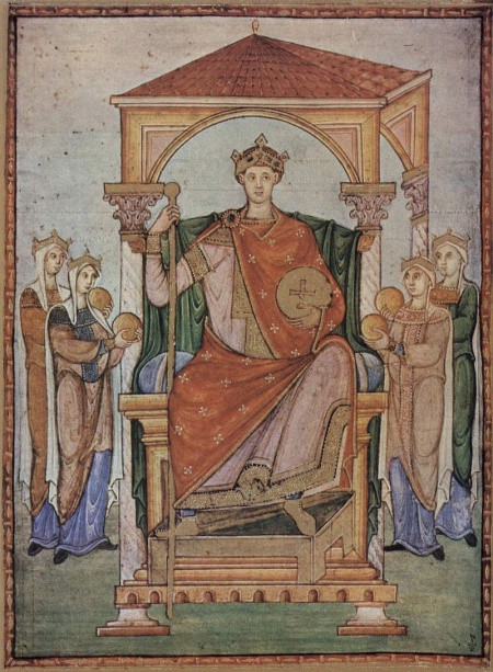 An illustration of a king on a throne.