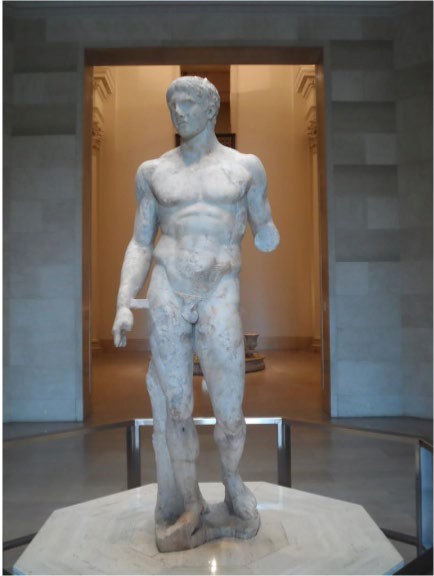 A Marble copy of the original bronze Spear Bearer.