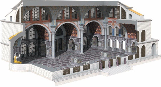 Drawing demonstrating what the transformed baths probably looked like. Refer to the text for details.