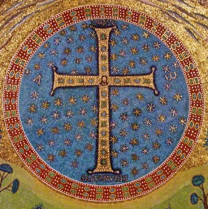 A close-up of the cross in the medallion.