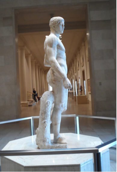 Side view of the right side of the Spear Bearer. This view reveals the stump that was added by the sculptor to add stability.