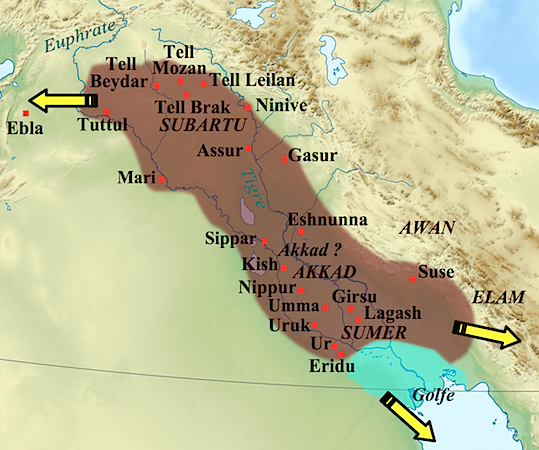 A map showing the probable location of Akkad within the Akkadian Empire.