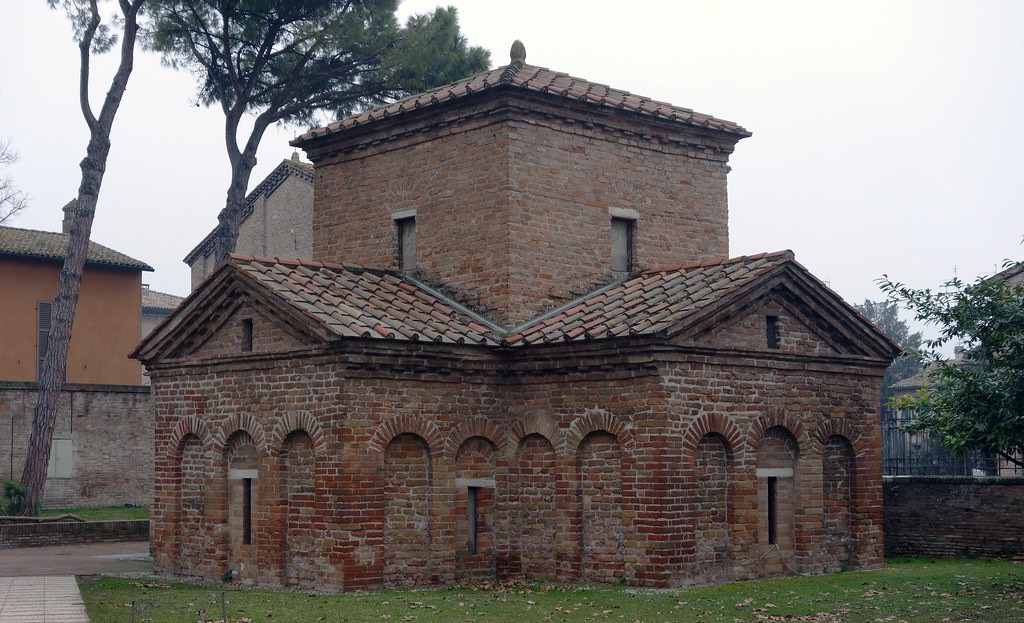 Brick mausoleum.