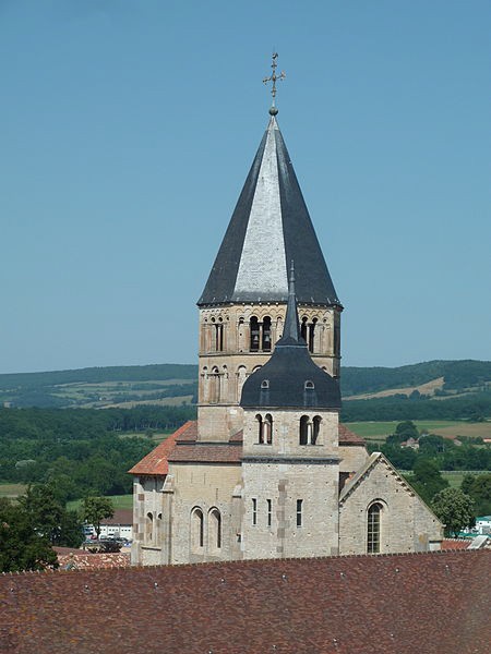 The tower seen from a distance with the landscape beyond it.