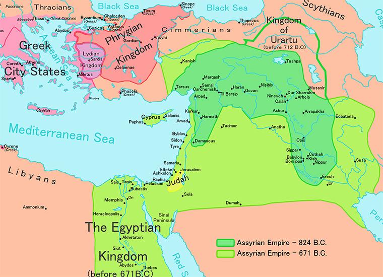 A map showing the fertile crescent ruled by Assyria.