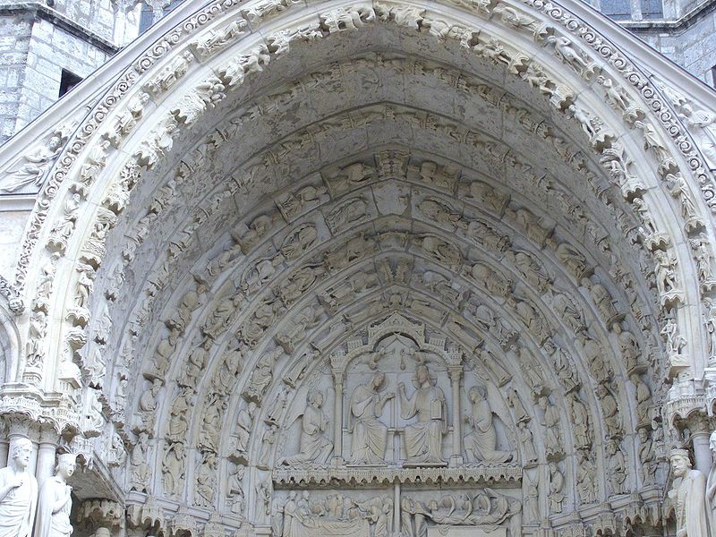 A close-up of the detailed carving inside the portal.