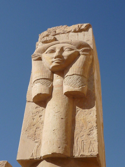 This square column has a carved image of Hatshepsut as Hathor, the cow goddess associated with fertility and childbirth.