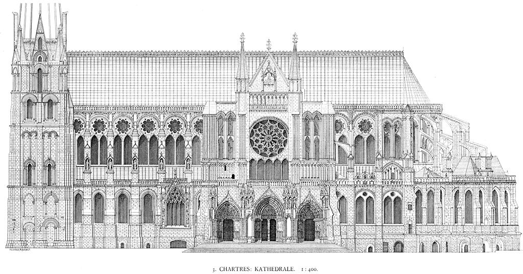 A drawing of the south view of the exterior.