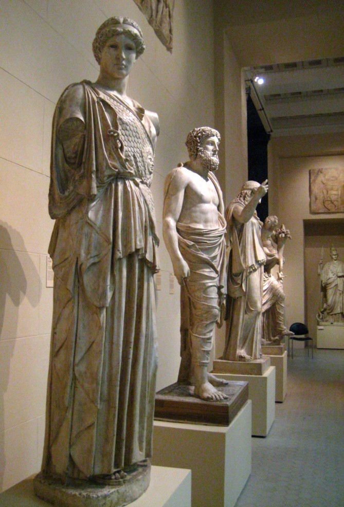 Cast versions of Classical Statues with Athena ion front.