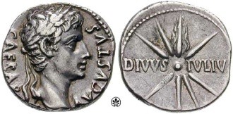 A coin with the emperor on the front and a comet on the back. Refer to the text for details.