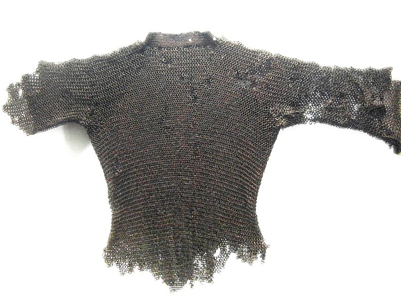 A coat of mail made from metal links.