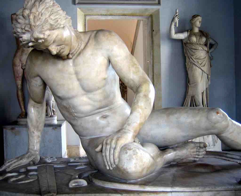A marble copy of the original brass Gaul found on the Pergamon grouping of the original monument. Refer to the text for details.
