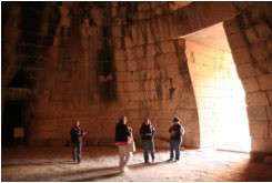 A view that demonstrates the large size of the rectangular door opening of the tomb.
