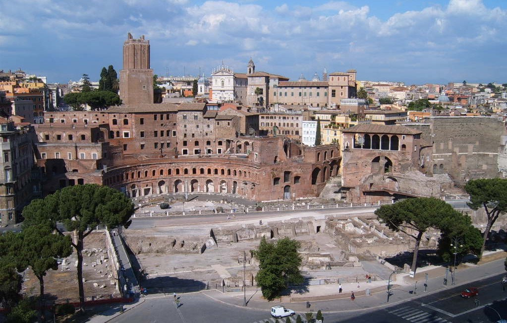 Ruins of a market within the modern city.