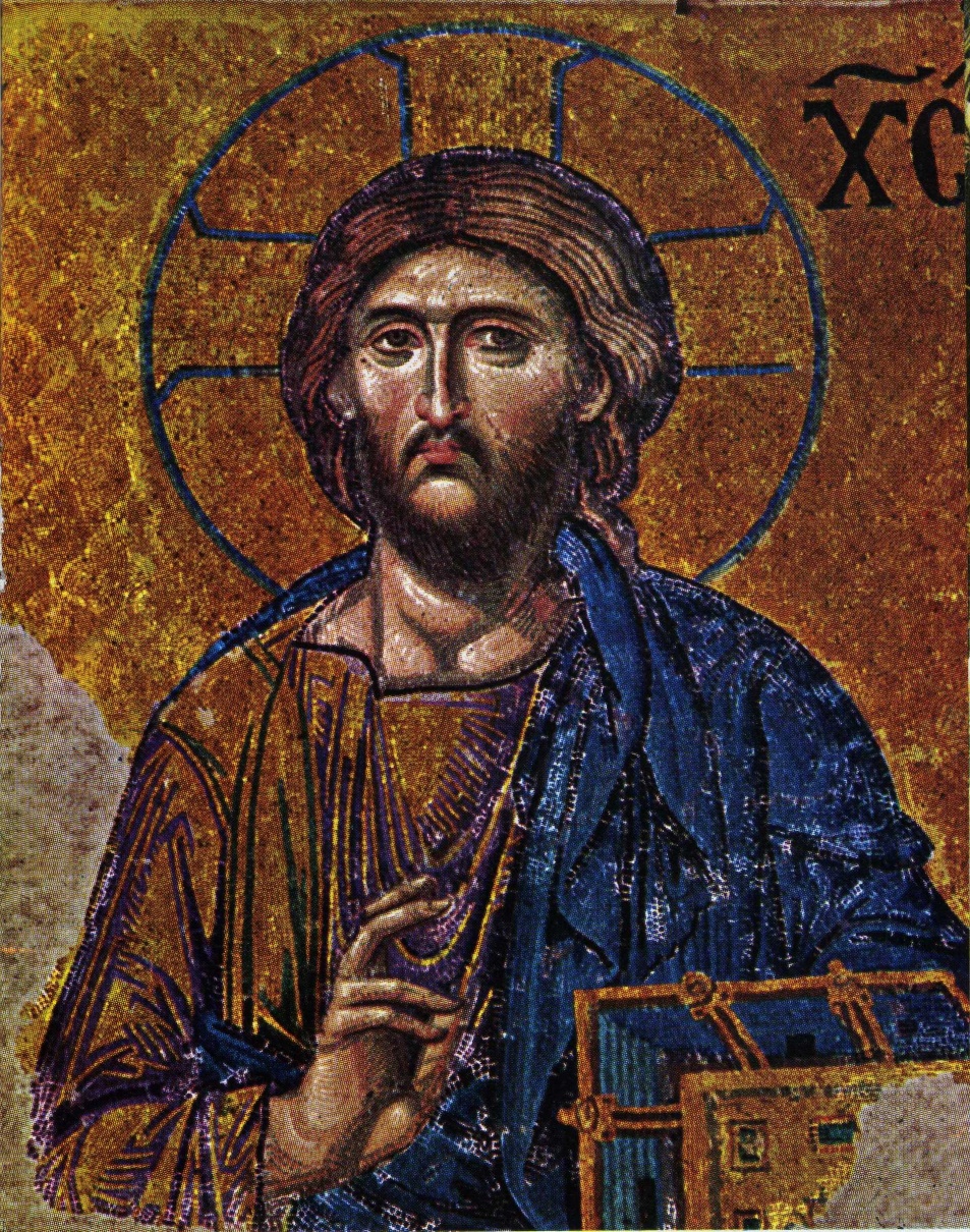 This image reveals that there are blue lines indicating the outline of the halo and the folds in his robe. The shading on his face is natural.