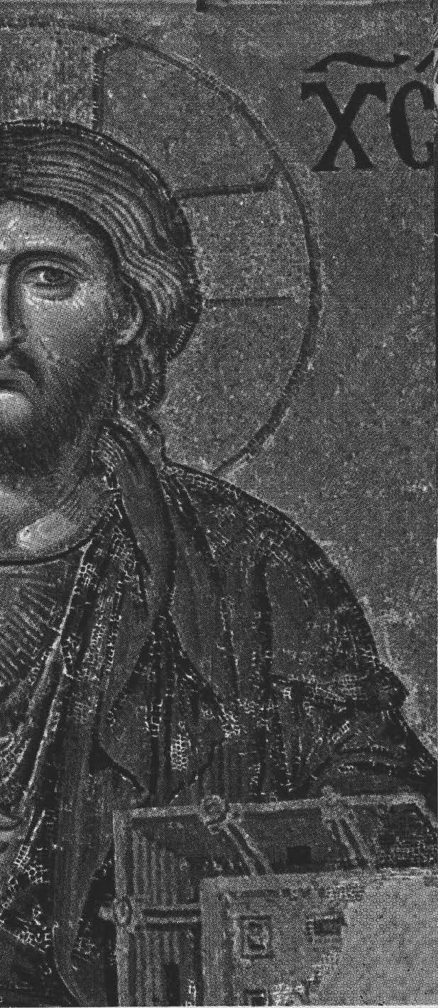This image compares a black and white version to the colored version of the Pantocrator.