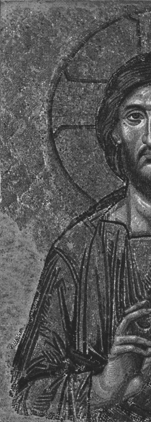 This image compares a black and white version to the colored version of the Pantocrator.