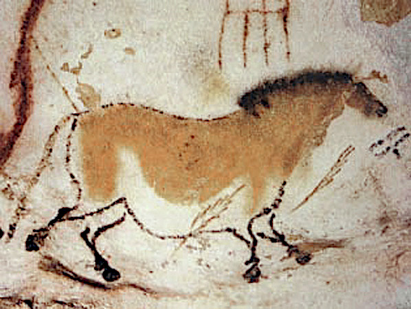 A crude, yet quite horse-like painting of a wild horse.