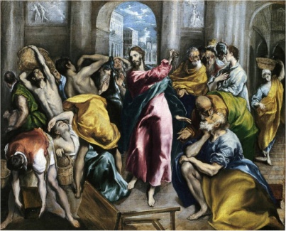A painting of Christ displaying his anger in the temple.