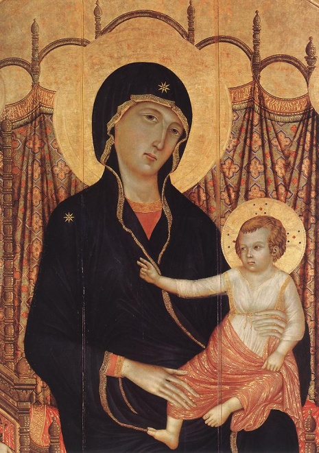 A painting of Mary holding the Christ child. Refer to the text for details.