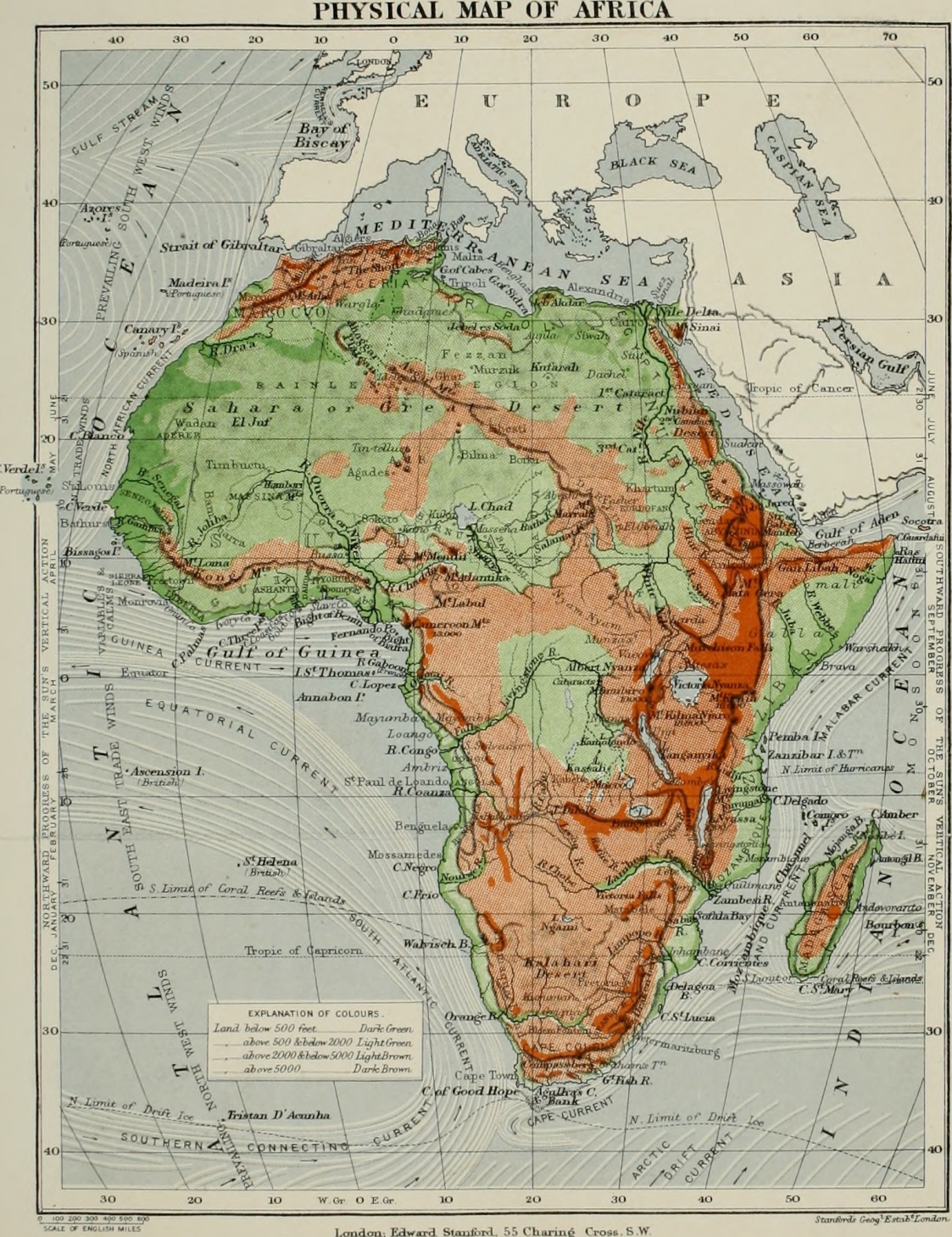 Alexander Keith Johnson and Augustus Henry Keane, Physical Map of Africa, 1878.