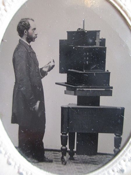 Tintype of Photographer with Simon Wing Daguerreotype Camera, Unknown artist ca 1860
