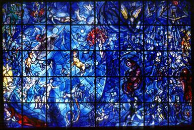 Marc Chagall, Peace Window, United Nations, 1964, stained glass window, 15x12 feet