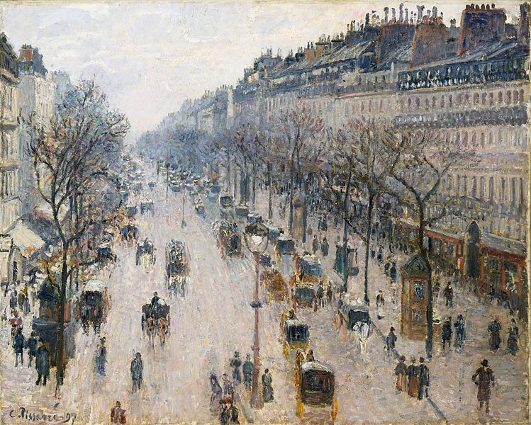 Oil on canvas, The Boulevard Montmartre on a winter Morning, 1897, Camille Pissaro
