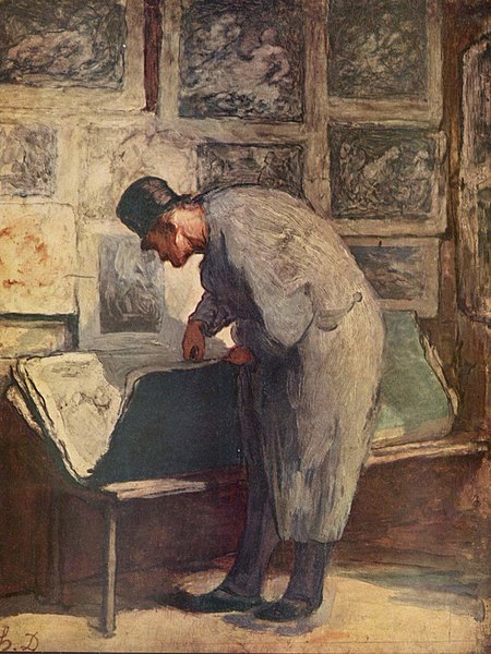 Oil on panel, The Print Collector, 13x10”, 1860, Honoré Daumier