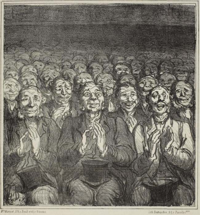Lithograph on newsprint, They Say Parisians are Hard to Please, from ‘Theater sketches’, 1864, Honore Daumier