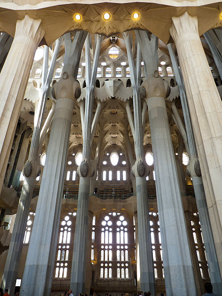 Antoni Gaudi, Sagrada Familia, Interior, Barcelona, Spain, 1883-1926.