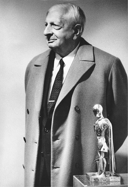 Photograph of Giorgio De Chirico in Milan, Italy at his "personal”, sculpture exhibition, September 1971