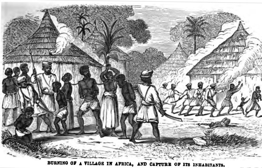 Burning of a Village in Africa, Wesleyan Juvenile Offering, 1859.