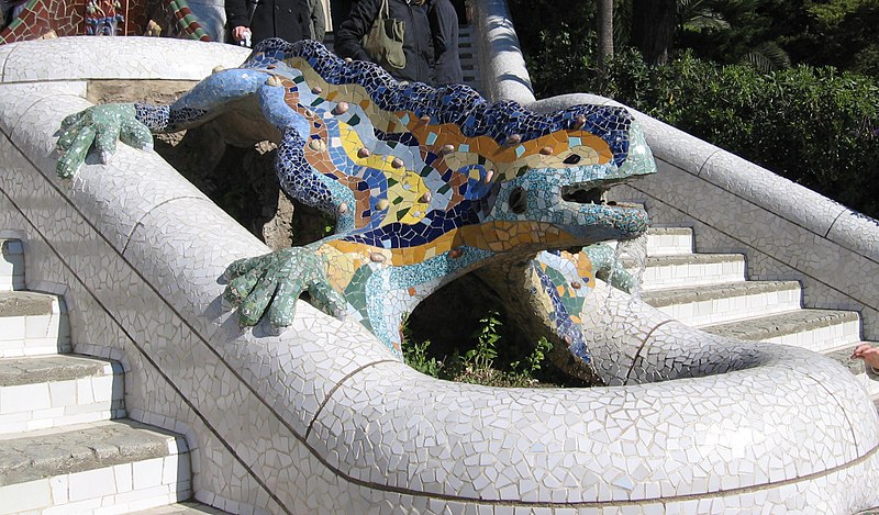 Antoni Gaudi, Lizard Fountain, Park Guell, Barcelona, Spain.