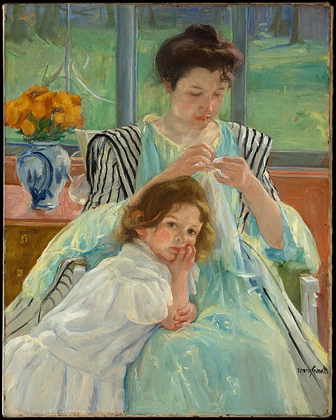 Oil on canvas, Young Mother Sewing, oil on canvas, 1900, Mary Cassatt
