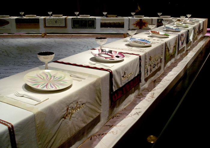 Judy Chicago, The Dinner Party, 1974–79, ceramic, porcelain, and textile