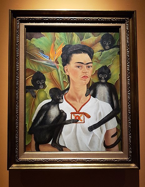 Painting Frida Kahlo, Self Portrait with Monkeys, 1943