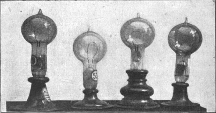Thomas Edison’s paper filament incandescent electric light bulbs, 1879