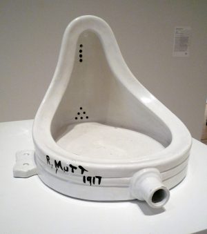 Marcel Duchamp, Fountain, (reproduction), 1917/1964, glazed ceramic with black paint